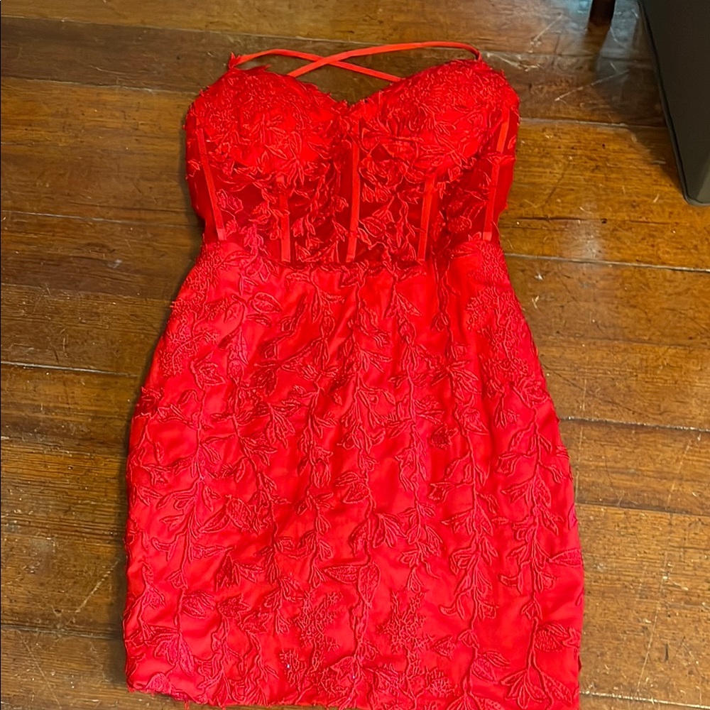 Red Sleeveless Sheath Dress with Spaghetti Straps